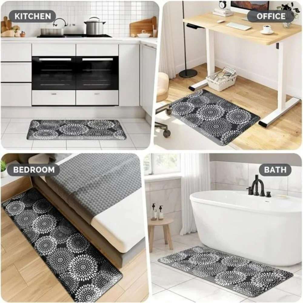 Black Anti Fatigue Kitchen Mat Cushioned Waterproof Non Slip Floor Rug 17x28